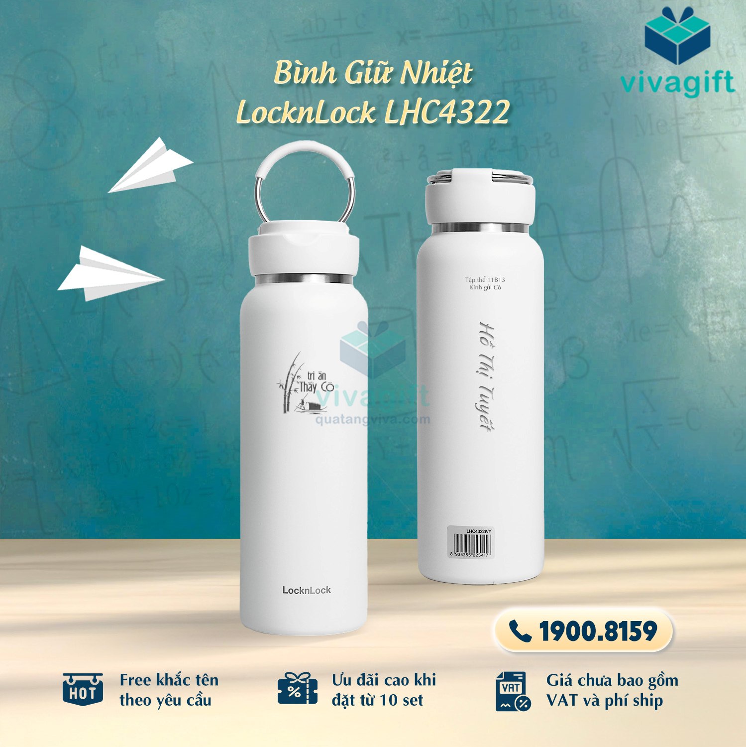 Set Quà Tặng 20/11 Bình Giữ Nhiệt, Sổ Tay, Ly Sứ SQT212 - Quatangviva.com