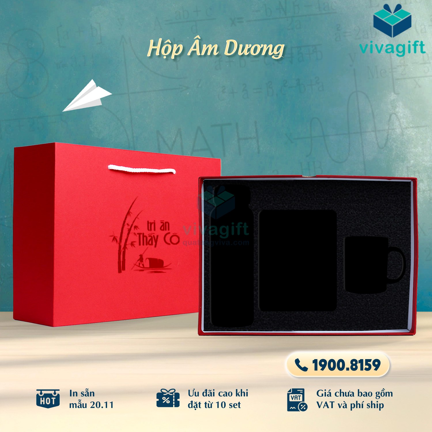 Set Quà Tặng 20/11 Bình Giữ Nhiệt, Sổ Tay, Ly Sứ SQT212 - Quatangviva.com