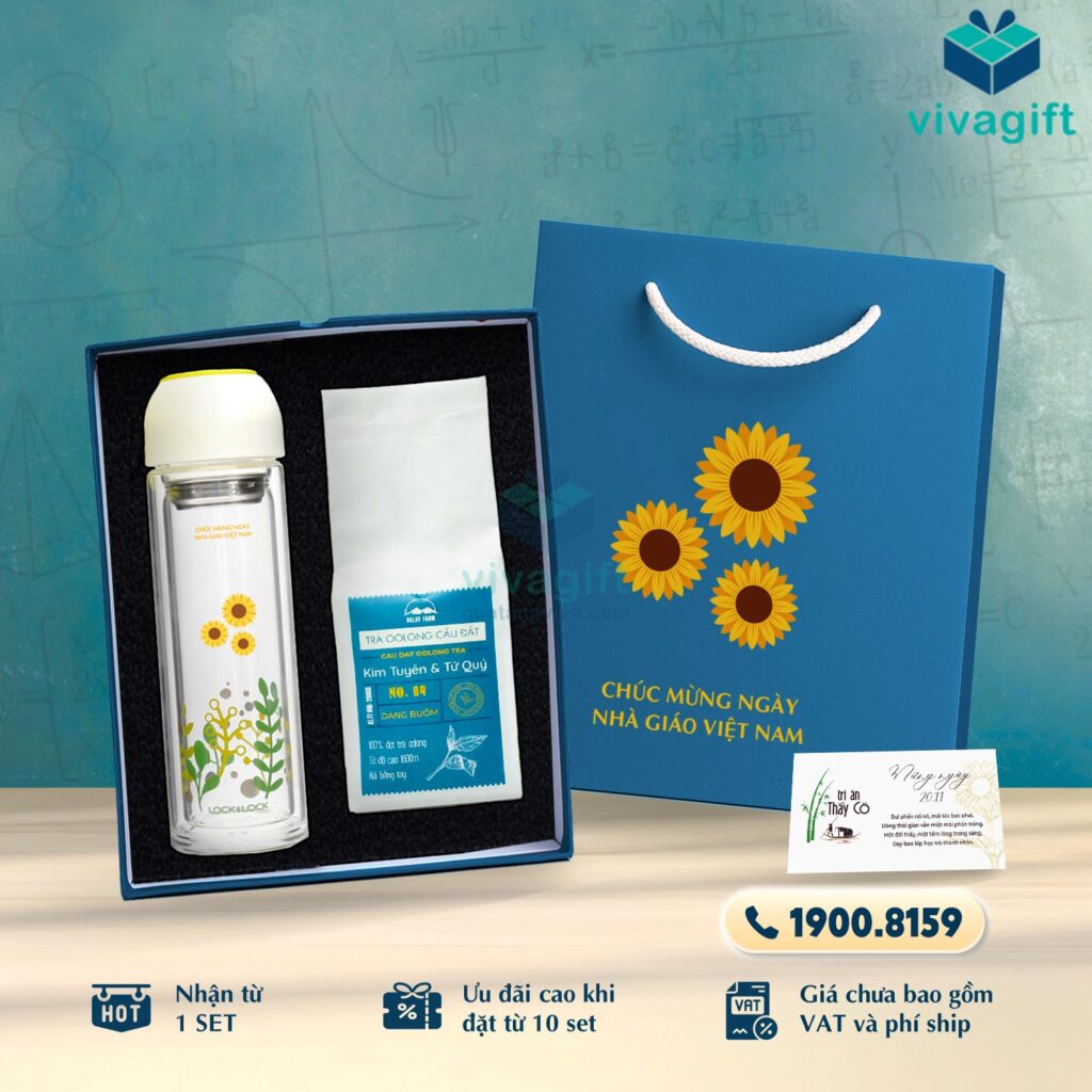 Set Quà Tặng 20/11 Bình Nước Thuỷ Tinh, Túi Trà SQT214 5 Set Quà Tặng 20/11 Bình Nước Thuỷ Tinh, Túi Trà SQT214 - Quatangviva.com
