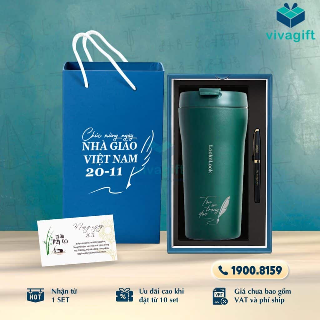Set Quà Tặng 20/11 Ly Giữ Nhiệt, Bút Kim Loại, Hộp Đựng SQT221 5 Set Quà Tặng 20/11 Ly Giữ Nhiệt, Bút Kim Loại, Hộp Đựng SQT221