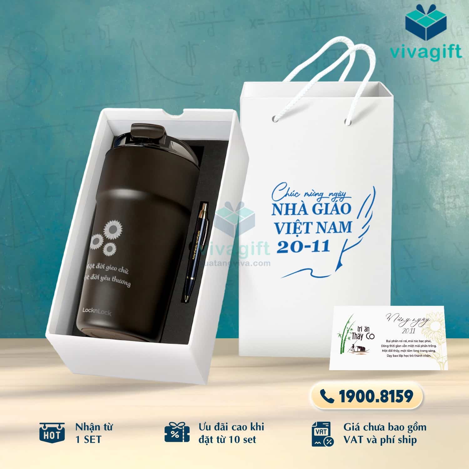 Set Quà Tặng 20/11 Ly Giữ Nhiệt, Bút Cao Cấp, Hộp Đựng SQT222 - Quatangviva.com