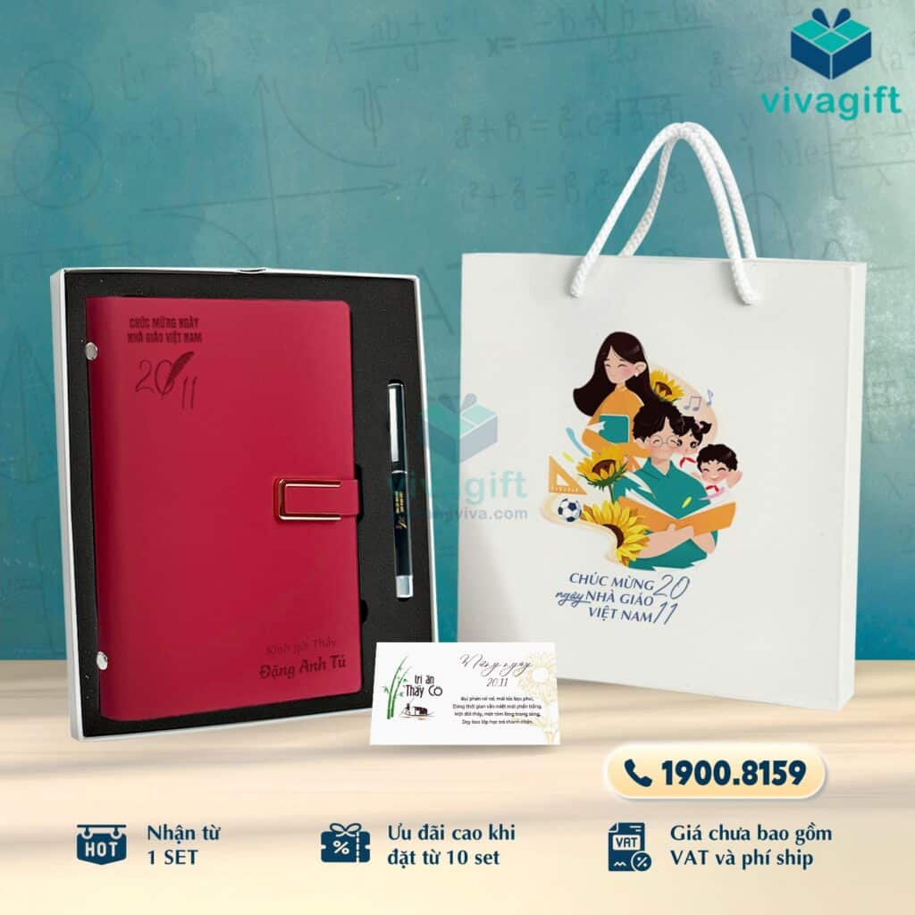 Set Quà Tặng 20/11 Sổ Bìa Còng, Bút Khắc Tên SQT224 - Quatangviva.com