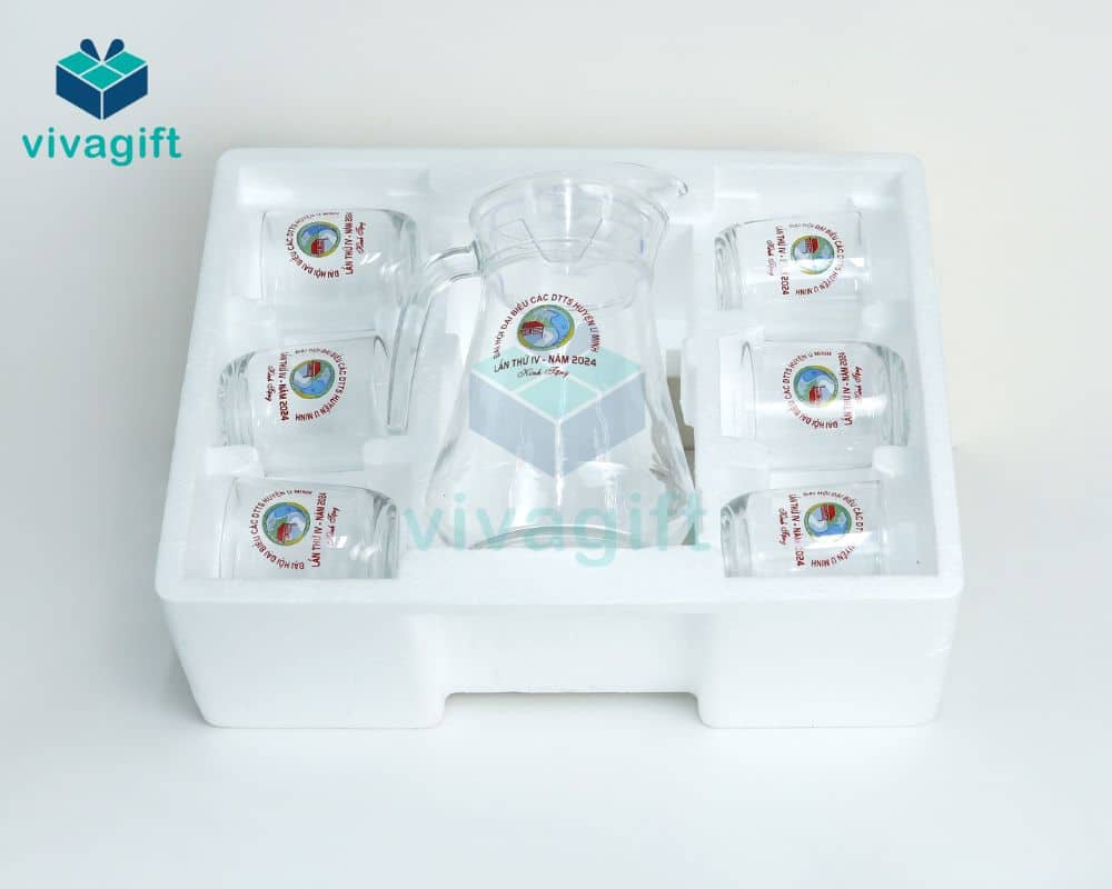 Bộ bình ly thủy tinh quà tặng in logo theo yêu cầu