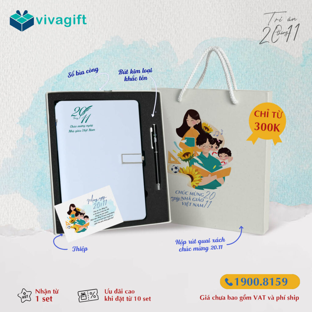 Set sổ tay, bút kim loại và hộp đựng tặng thầy cô 20/11 ý nghĩa