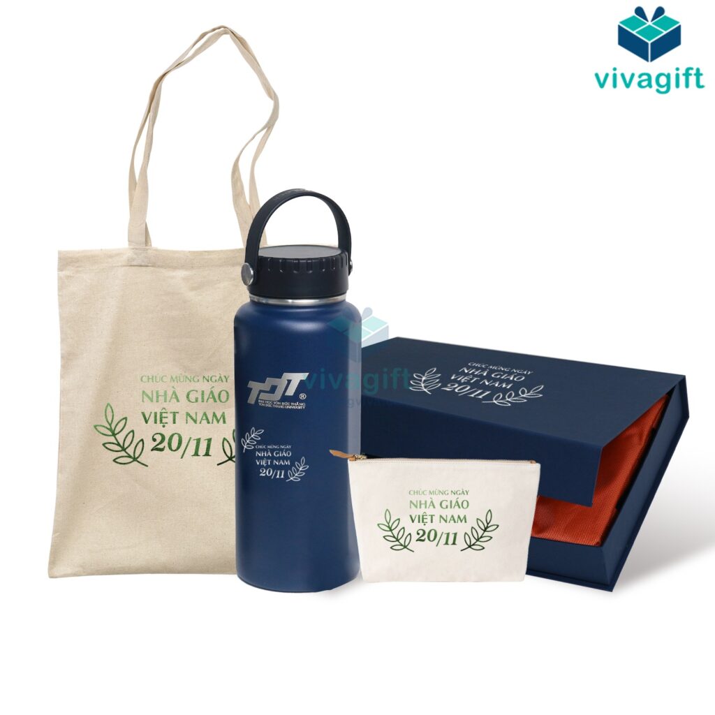 Giftset túi vải canvas, bình giữ nhiệt thân thiện môi trường