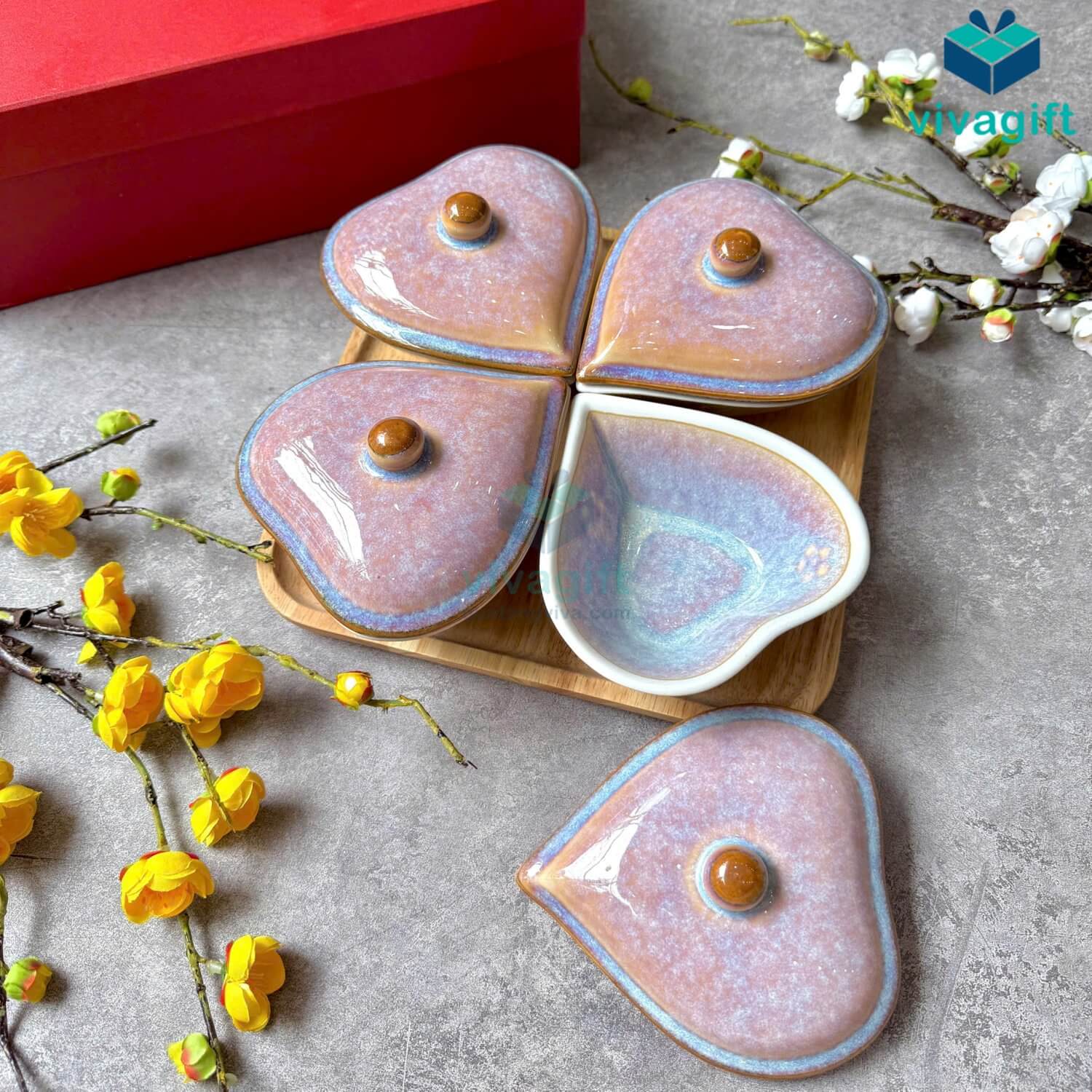 Hũ mứt Tết gốm sứ Bát Tràng hình trái tim men hỏa biến san hô tím KMS-05 8 Hũ mứt Tết gốm sứ Bát Tràng hình trái tim men hỏa biến san hô tím KMS-05 - Quatangviva.com