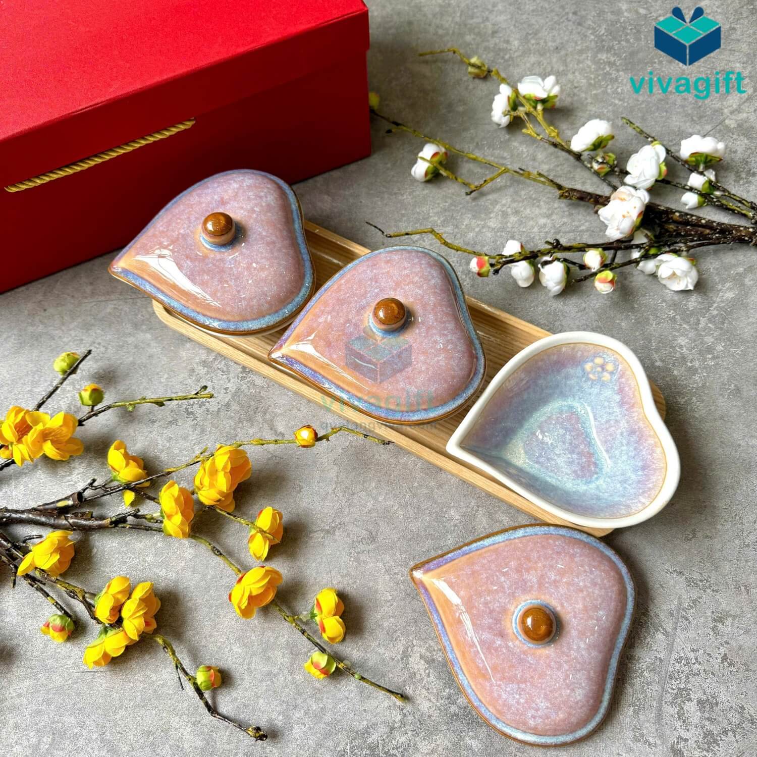 Hũ mứt Tết gốm sứ Bát Tràng hình trái tim men hỏa biến san hô tím KMS-05 11 Hũ mứt Tết gốm sứ Bát Tràng hình trái tim men hỏa biến san hô tím KMS-05 - Quatangviva.com