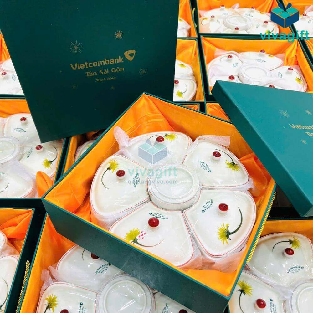 Khay đựng mứt Tết gốm sứ Bát Tràng men kem vẽ hoa bồ công anh KMS-22 12 khay dung mut tet ve hoa bo cong anh kms 22 01