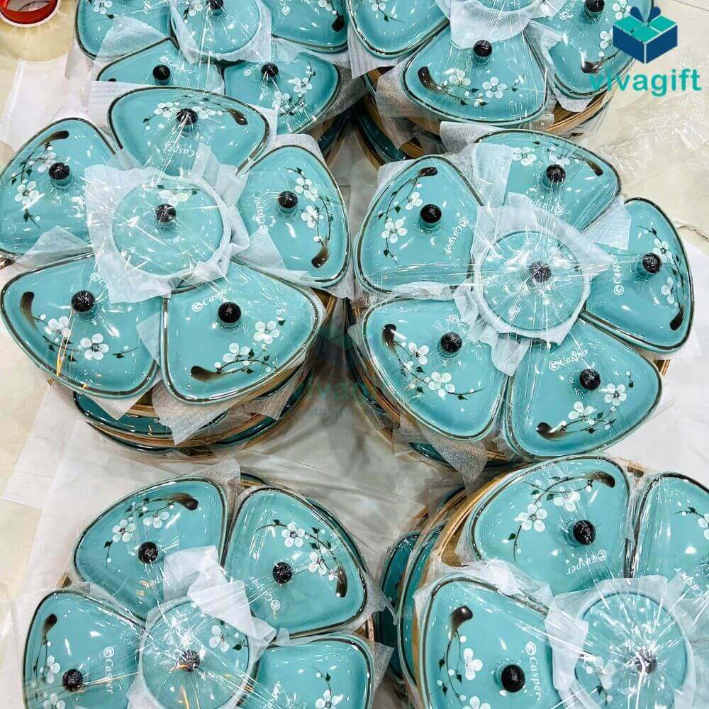 Khay đựng mứt Tết gốm sứ Bát Tràng men xanh vẽ hoa đào trắng KMS-19 20 khay dung mut tet ve hoa dao trang kms 19 06