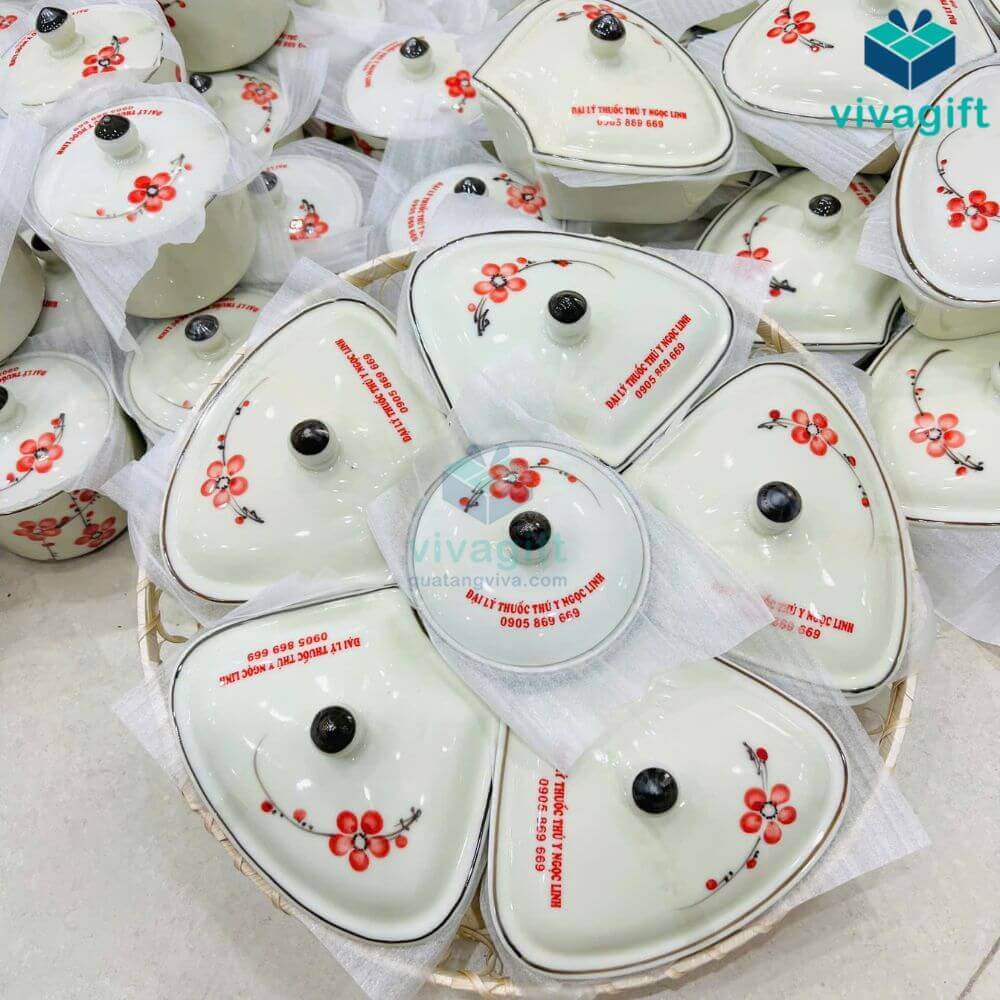 Khay đựng mứt Tết gốm sứ Bát Tràng men kem vẽ hoa đào đỏ KMS-21 7 khay dung mut ve hoa dao do kms 21 01