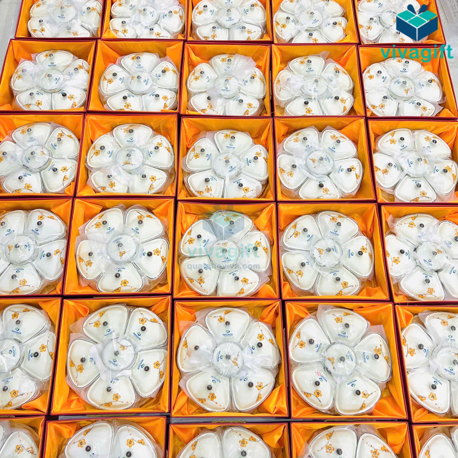 Khay mứt Tết gốm sứ Bát Tràng họa tiết hoa đào cam KMS-18 5 khay mut tet hoa dao cam kms 18