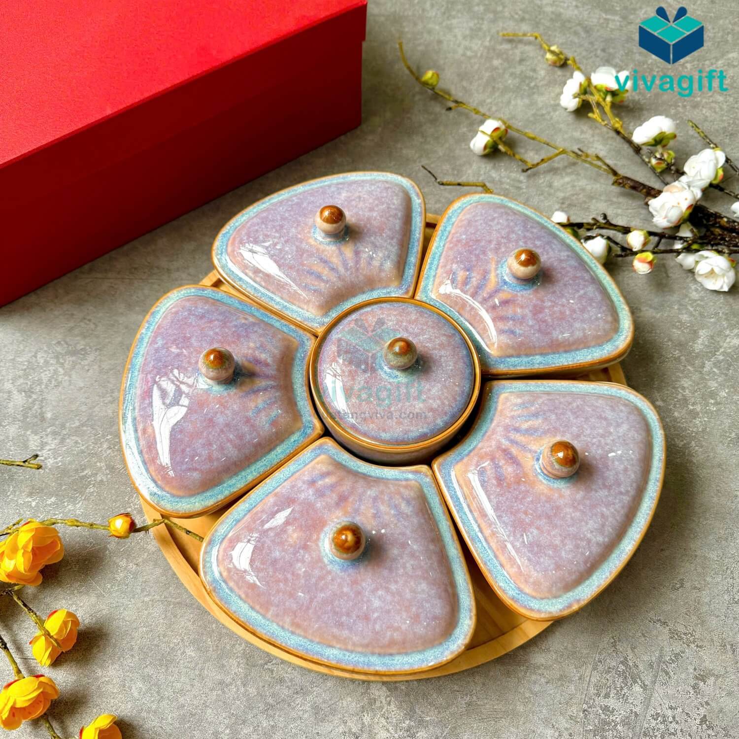 Hũ đựng mứt Tết gốm sứ Bát Tràng men hoả biến san hô tím KMS-06 5 Hũ đựng mứt Tết gốm sứ Bát Tràng men hoả biến san hô tím KMS-06 - Quatangviva.com