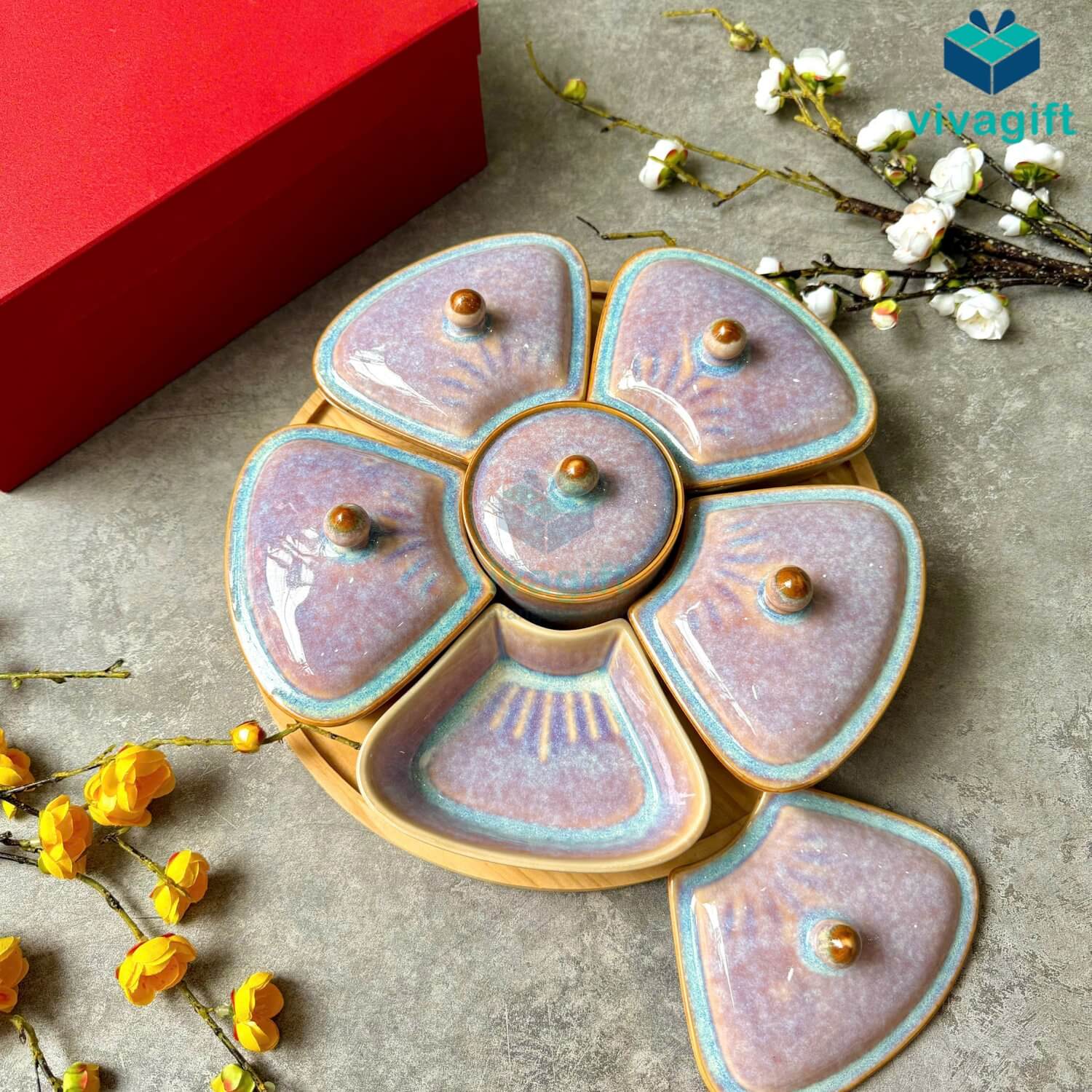 Hũ đựng mứt Tết gốm sứ Bát Tràng men hoả biến san hô tím KMS-06 6 Hũ đựng mứt Tết gốm sứ Bát Tràng men hoả biến san hô tím KMS-06 - Quatangviva.com