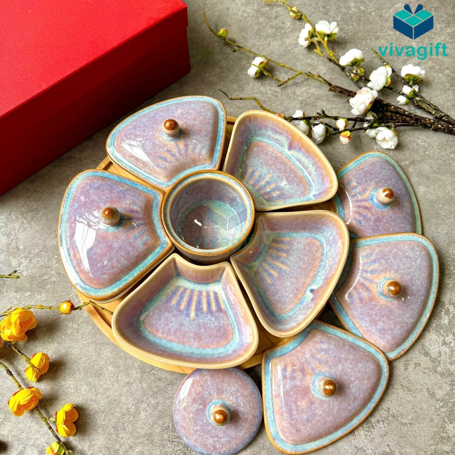 Hũ đựng mứt Tết gốm sứ Bát Tràng men hoả biến san hô tím KMS-06 9 Hũ đựng mứt Tết gốm sứ Bát Tràng men hoả biến san hô tím KMS-06 - Quatangviva.com