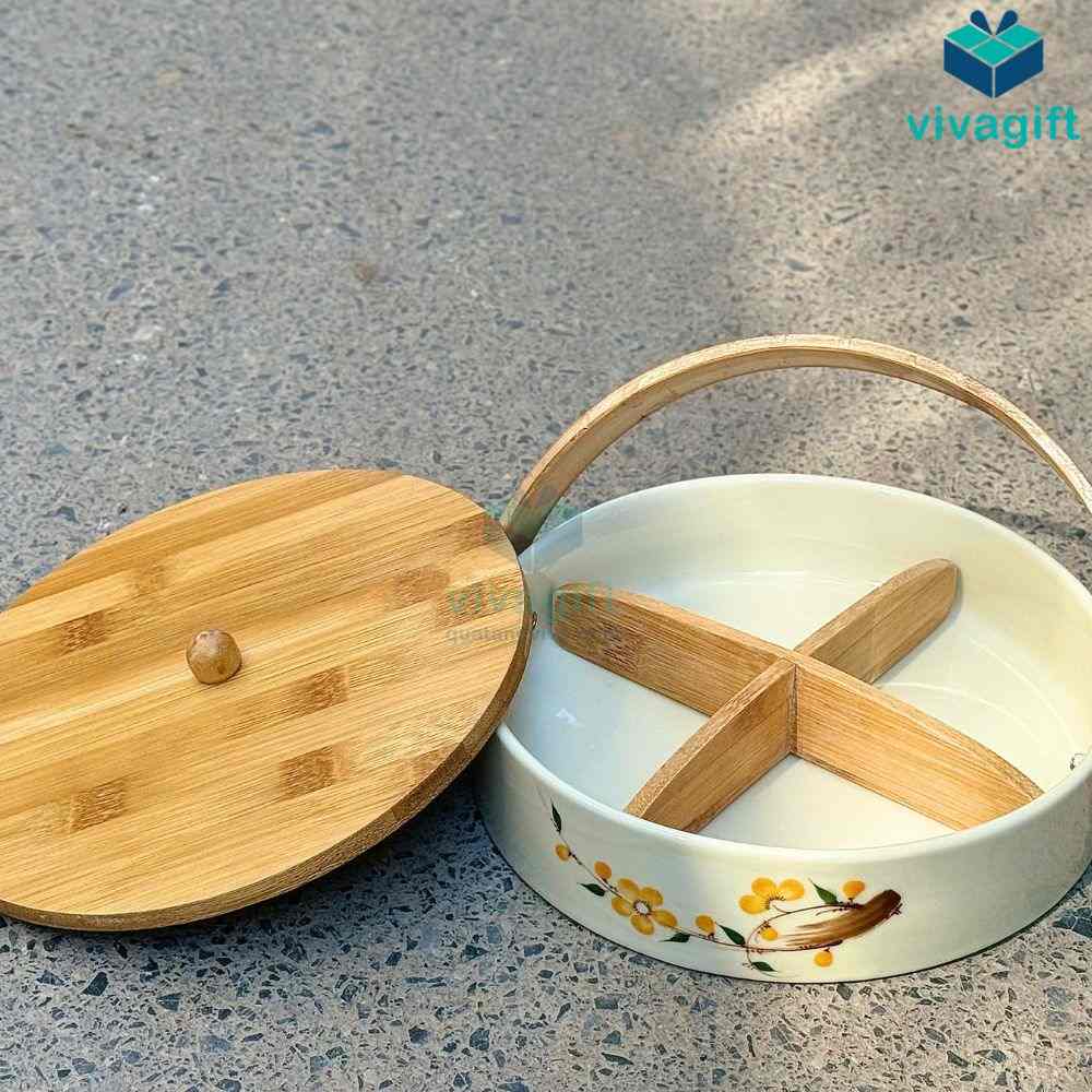 Khay mứt Tết tròn 4 ngăn tay xách gỗ KMS-27 19 khay mut tet tron 4 ngan kms 27 02