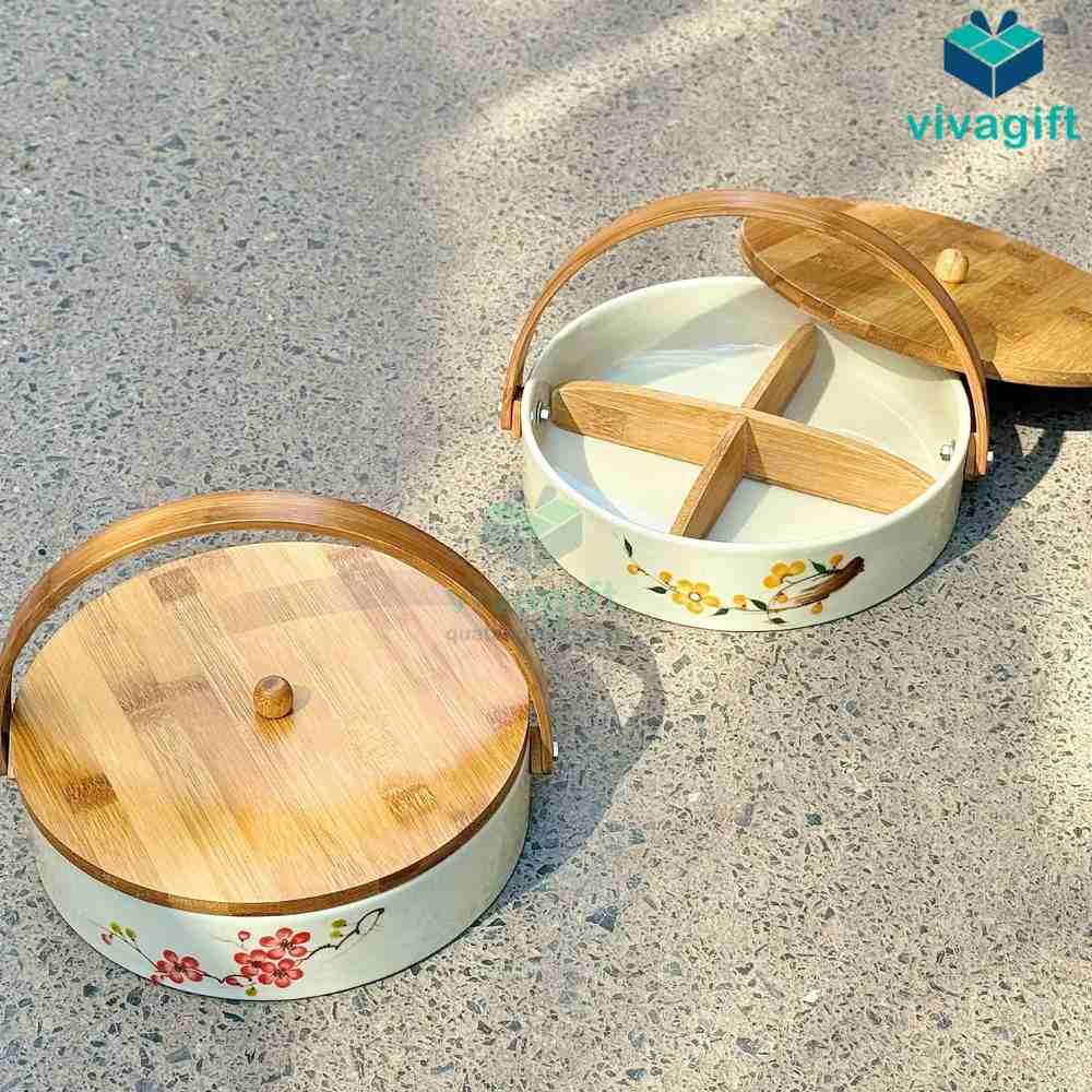 Khay mứt Tết tròn 4 ngăn tay xách gỗ KMS-27 11 khay mut tet tron 4 ngan kms 27 04