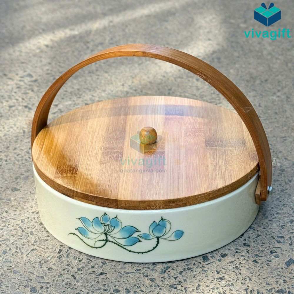 Khay mứt Tết tròn 4 ngăn tay xách gỗ KMS-27 17 khay mut tet tron 4 ngan kms 27 06