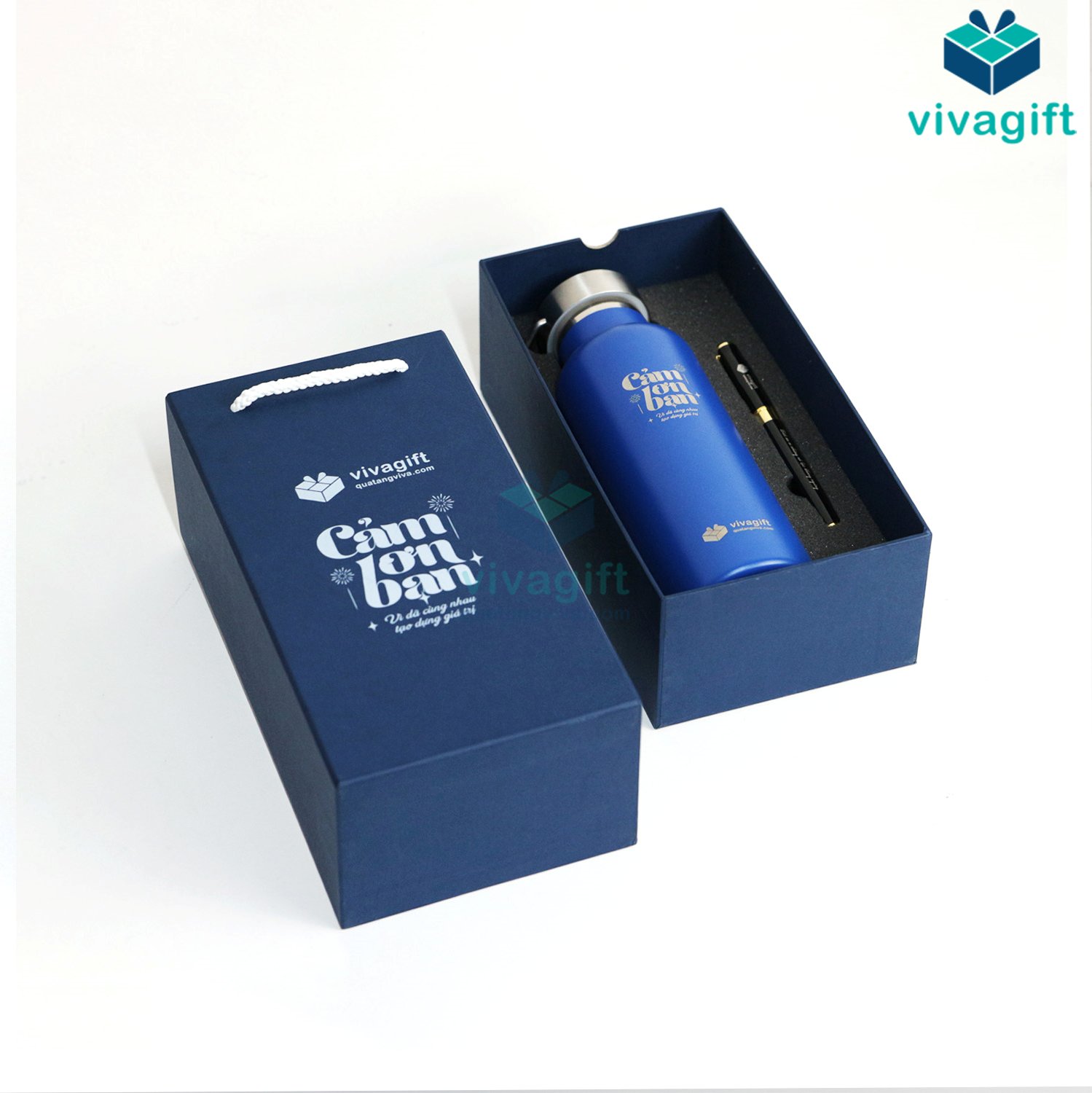 Set quà tặng bình giữ nhiệt Q128, bút kim loại, hộp quà cao cấp GS204 8 Set quà tặng bình giữ nhiệt Q128, bút kim loại, hộp quà cao cấp GS204 - Quatangviva.com