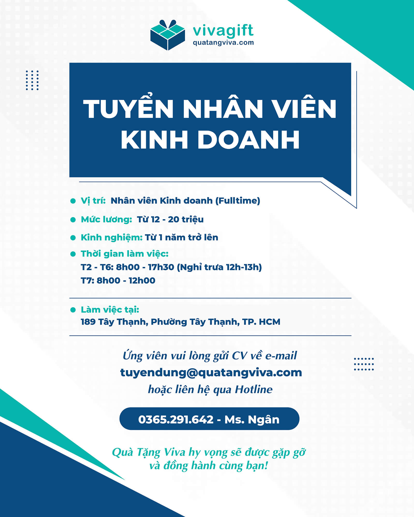 Tuyển Dụng Nhân Viên Kinh Doanh Mảng Quà Tặng Doanh Nghiệp Tháng 01/2026 - Công Ty CP Quà Tặng Viva 1 Tuyển Dụng Nhân Viên Kinh Doanh Mảng Quà Tặng Doanh Nghiệp Tháng 01/2026 - Công Ty CP Quà Tặng Viva