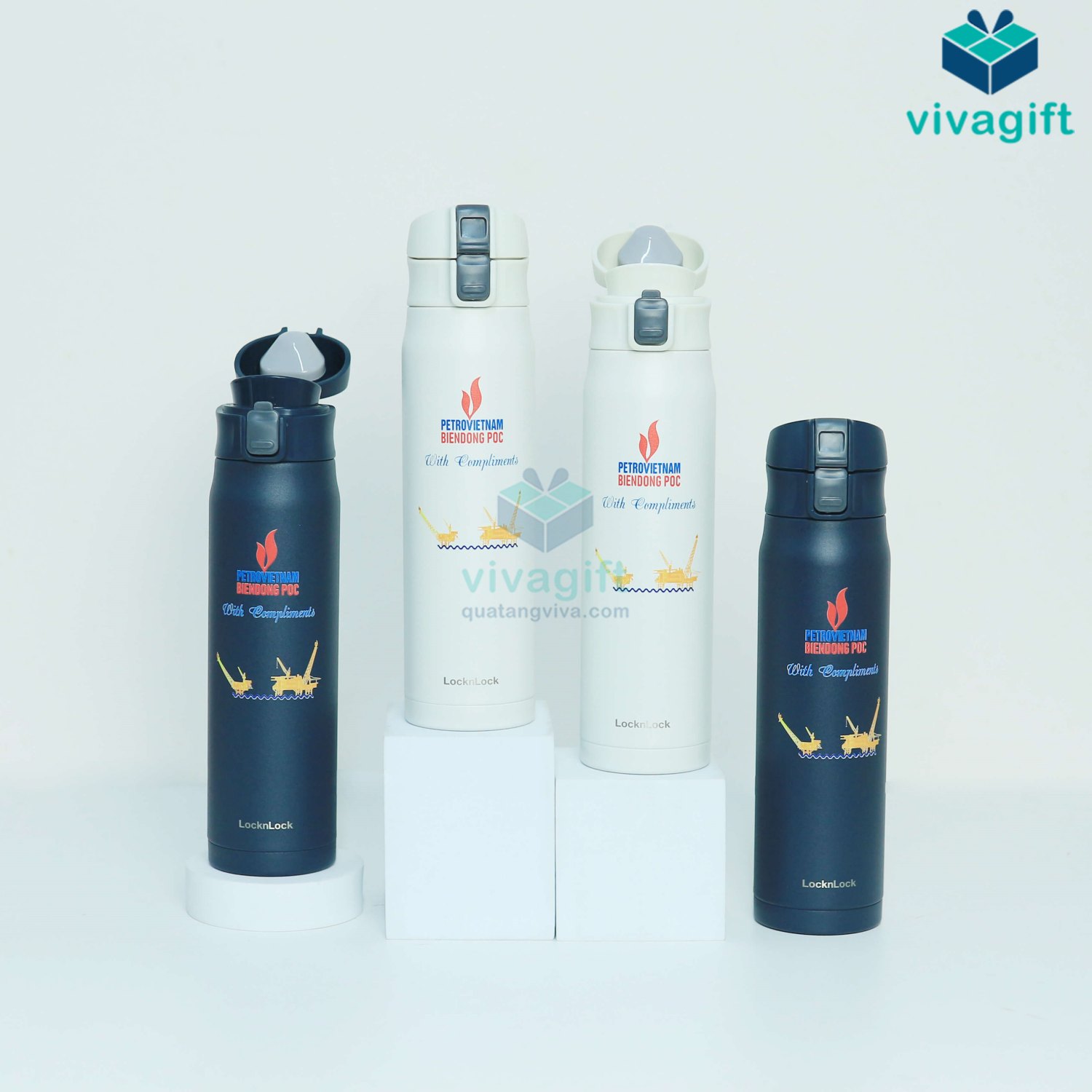 Bình nước giữ nhiệt nóng lạnh LocknLock có in ấn logo Petrovietnam