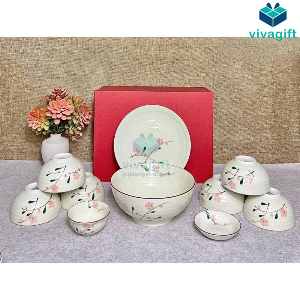 Bộ Bát Đĩa Bát Tràng Đào Hồng BAB-109 4 Bộ Bát Đĩa Bát Tràng Đào Hồng BAB-109 - Quatangviva.com - Quatangviva.com