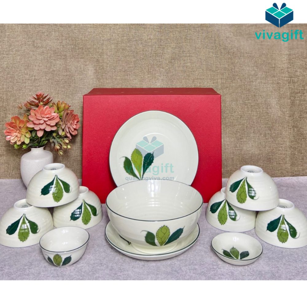 Bộ Bát Đĩa Quà Tặng Bát Tràng Vẽ Tay Ngò Gai BAB-112 6 bo bat dia bat trang ve tay ngo gai bab 112 01