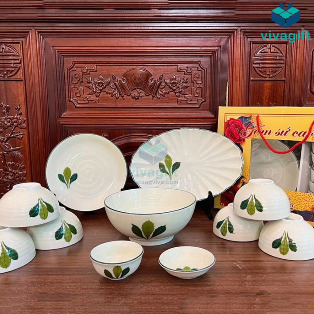 Bộ Bát Đĩa Quà Tặng Bát Tràng Vẽ Tay Ngò Gai BAB-112 7 bo bat dia bat trang ve tay ngo gai bab 112 02