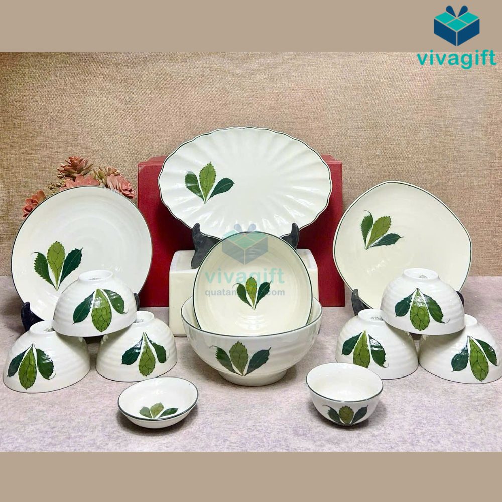 Bộ Bát Đĩa Quà Tặng Bát Tràng Vẽ Tay Ngò Gai BAB-112 8 bo bat dia bat trang ve tay ngo gai bab 112 03