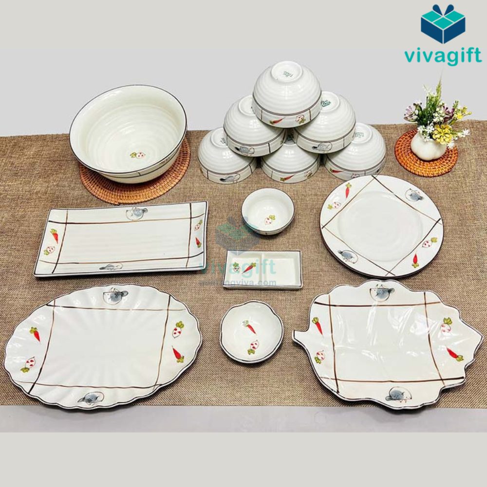 Bộ Bát Đĩa Quà Tặng Bát Tràng Vẽ Cà Rốt BAB-113 6 bo bat dia qua tang bat trang ve ca rot bab 113 02
