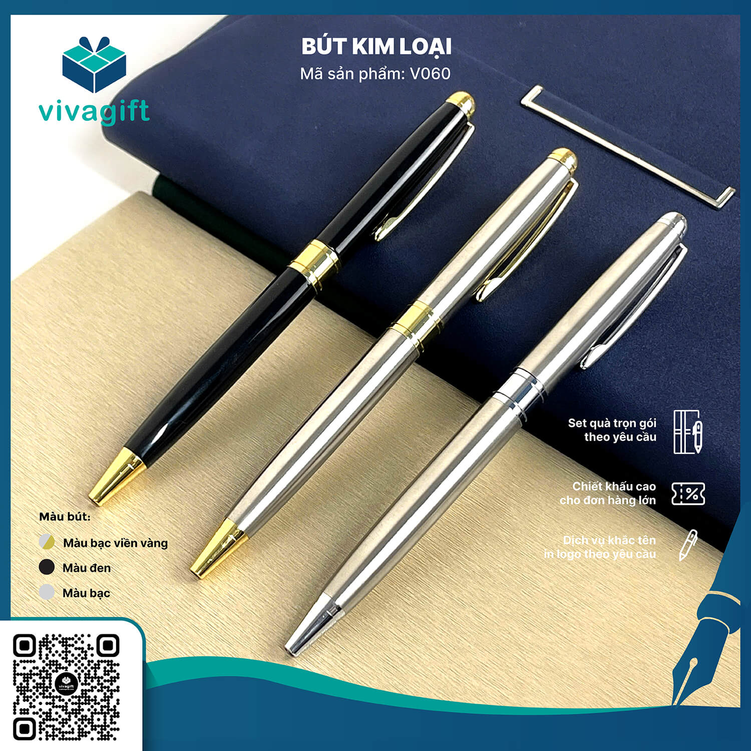 Bút bi xoay kim loại V060 - Quatangviva.com Bút bi xoay kim loại V060 - Quatangviva.com