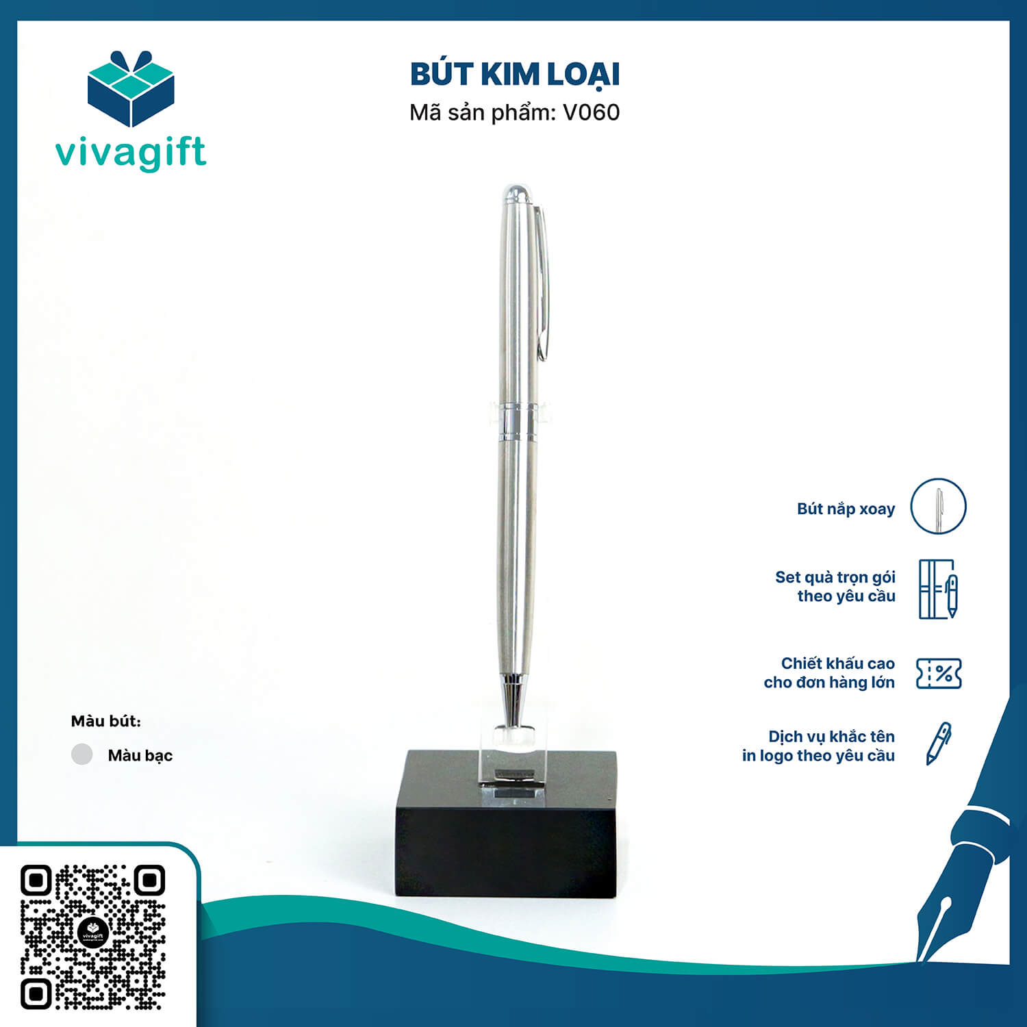 Bút bi xoay kim loại V060 - Quatangviva.com Bút bi xoay kim loại V060 - Quatangviva.com