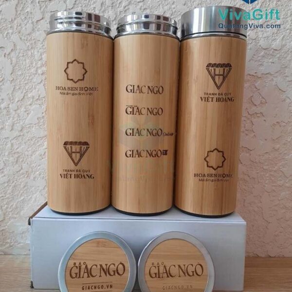 Bình Giữ Nhiệt Vỏ Tre Khắc Tên, Logo 450ml Q104