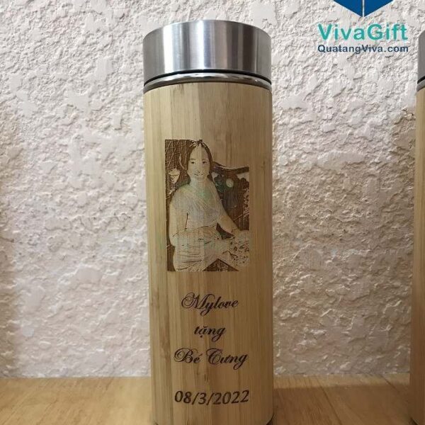Bình Giữ Nhiệt Vỏ Tre Khắc Tên, Logo 450ml Q104