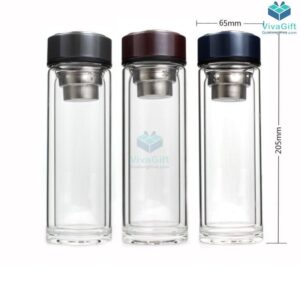 Bình Nước Thuỷ Tinh 2 Lớp Giữ Nhiệt 400ml Q502 in logo