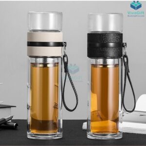 Bình Nước Thuỷ Tinh Pha Trà Có Lõi Lọc Trà 350ml Q298 in logo