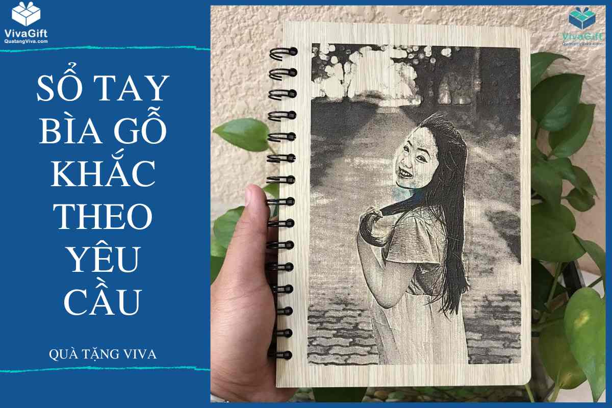 sổ tay bìa gỗ khắc tên