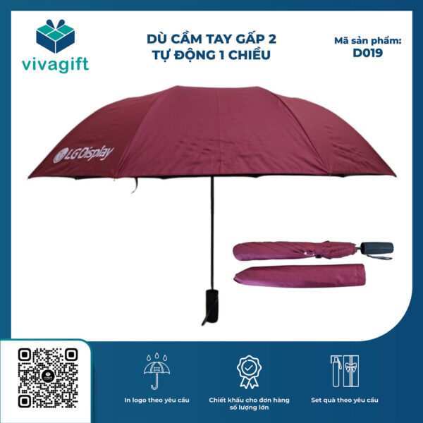 Ô Dù Cầm Tay Gấp 2 Tự Động 1 Chiều Bán Kính 60cm D019 - Quatangviva.com