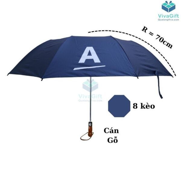 Ô Dù Cầm Tay Gấp 2 Tự Động 1 Chiều Bán Kính 70cm D020 Cán Gỗ - Hình ảnh 4