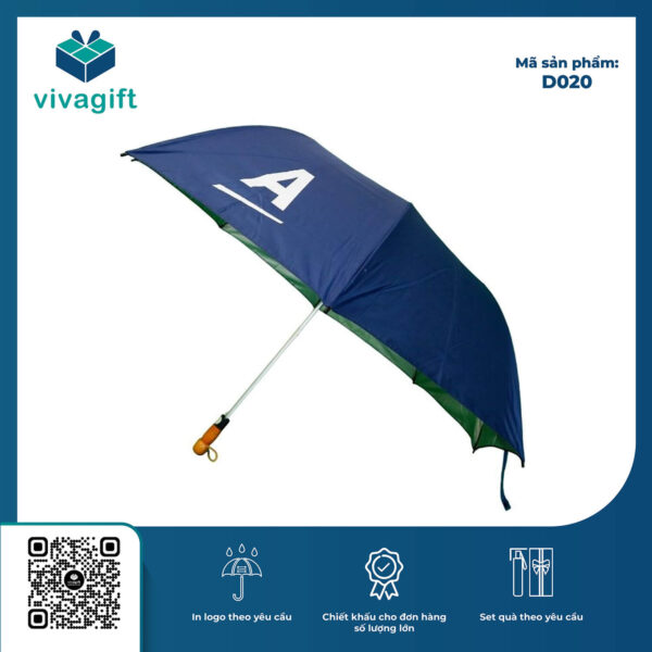 Ô Dù Cầm Tay Gấp 2 Tự Động 1 Chiều Bán Kính 70cm D020 Cán Gỗ - Quatangviva.com