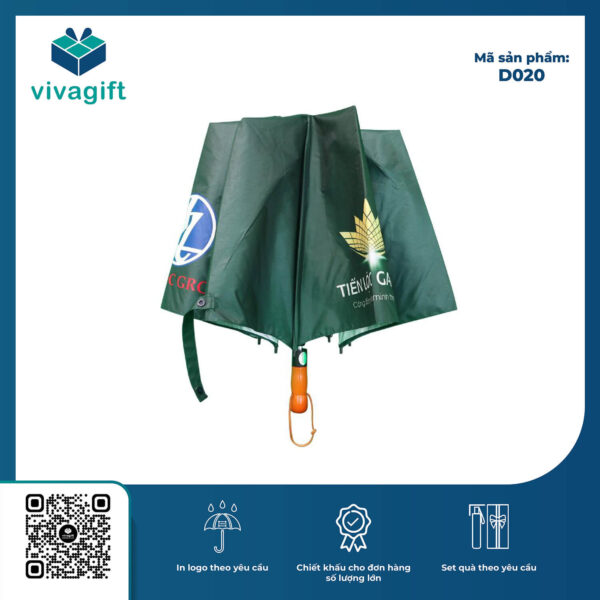 Ô Dù Cầm Tay Gấp 2 Tự Động 1 Chiều Bán Kính 70cm D020 Cán Gỗ - Quatangviva.com