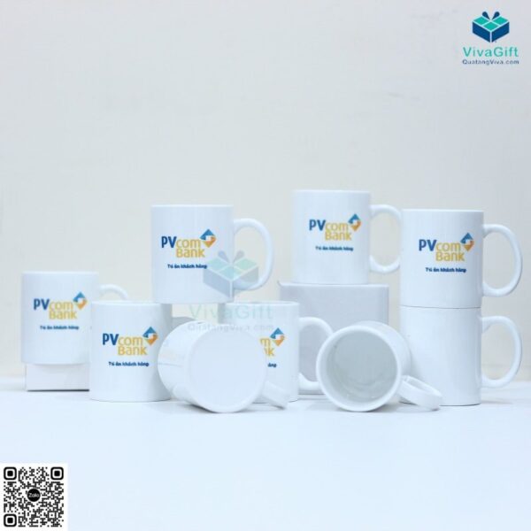 Cốc Sứ Minh Long Jasmine Trắng - 0.36L - In Logo PV Bank 6