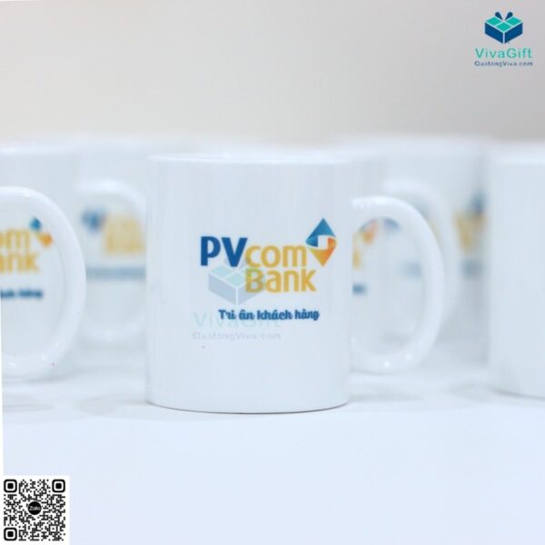 Cốc Sứ Minh Long Jasmine Trắng - 0.36L - In Logo PV Bank 7