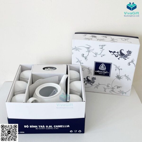 Bộ Ấm Chén Minh Long In Logo 0.8 L - Camellia - Trắng A001-01803800003