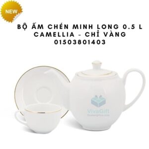 Bộ Ấm Chén Minh Long 0.5 L - Camellia - Chỉ Vàng 01503801403