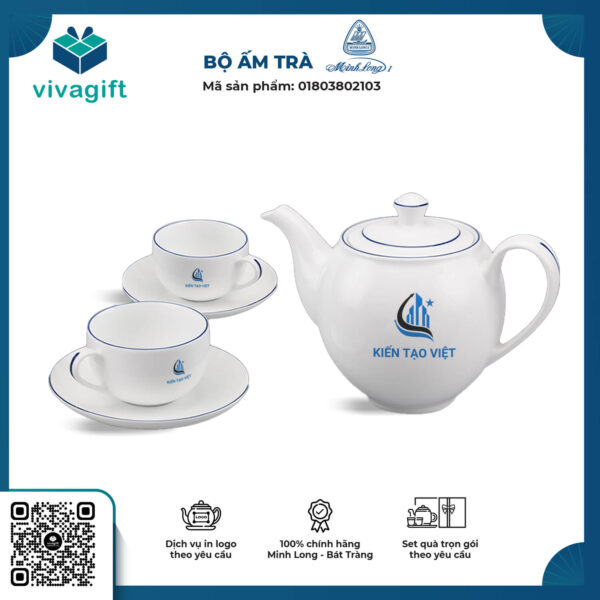 Bộ Ấm Chén Minh Long 0.8 L - Camellia - Chỉ Xanh Dương 01803802103