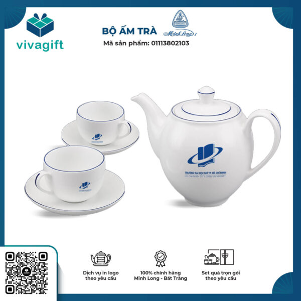Bộ Ấm Chén Minh Long 1.1 L - Camellia - Chỉ Xanh Dương 01113802103