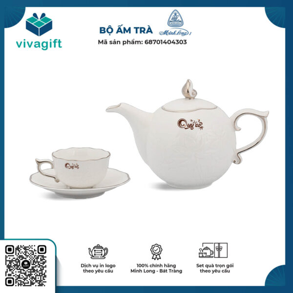Bộ Ấm Trà Minh Long 0.7 L - Sen IFP - Chỉ Bạch Kim 68701404303 1