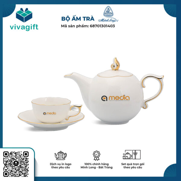 Bộ Ấm Trà Minh Long 0.7 L - Mẫu Đơn IFP - Chỉ Vàng 68701301403