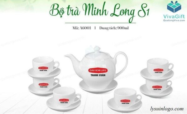 Bộ Ấm Chén Bát Tràng In Logo Quà Tặng A016 900ml 2