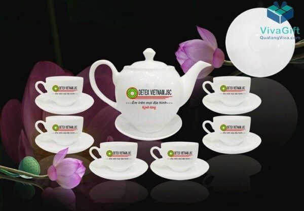 Bộ Ấm Chén Bát Tràng In Logo Quà Tặng A017 500ml 1